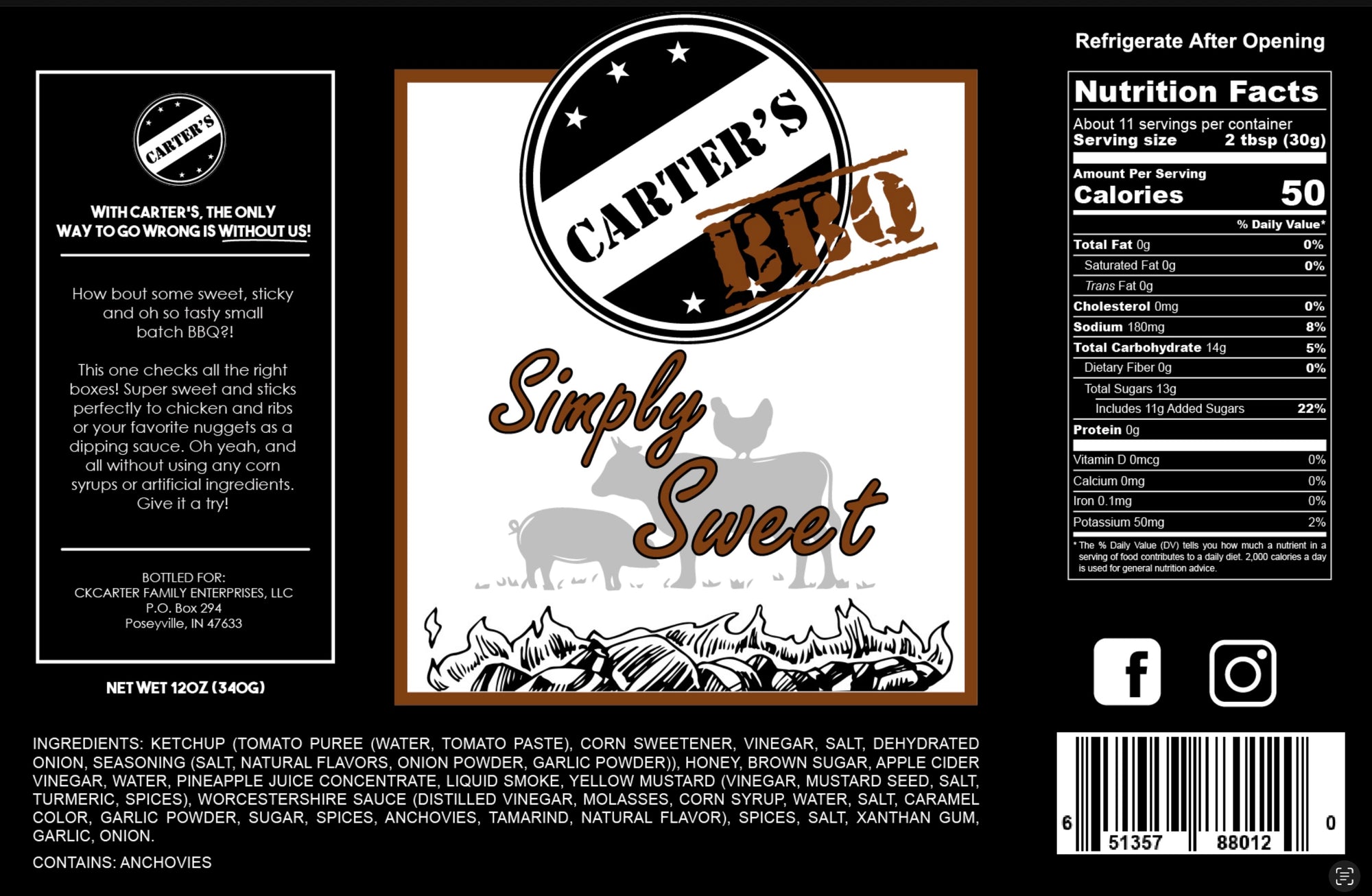 12oz Carter’s Simply Sweet BBQ Sauce