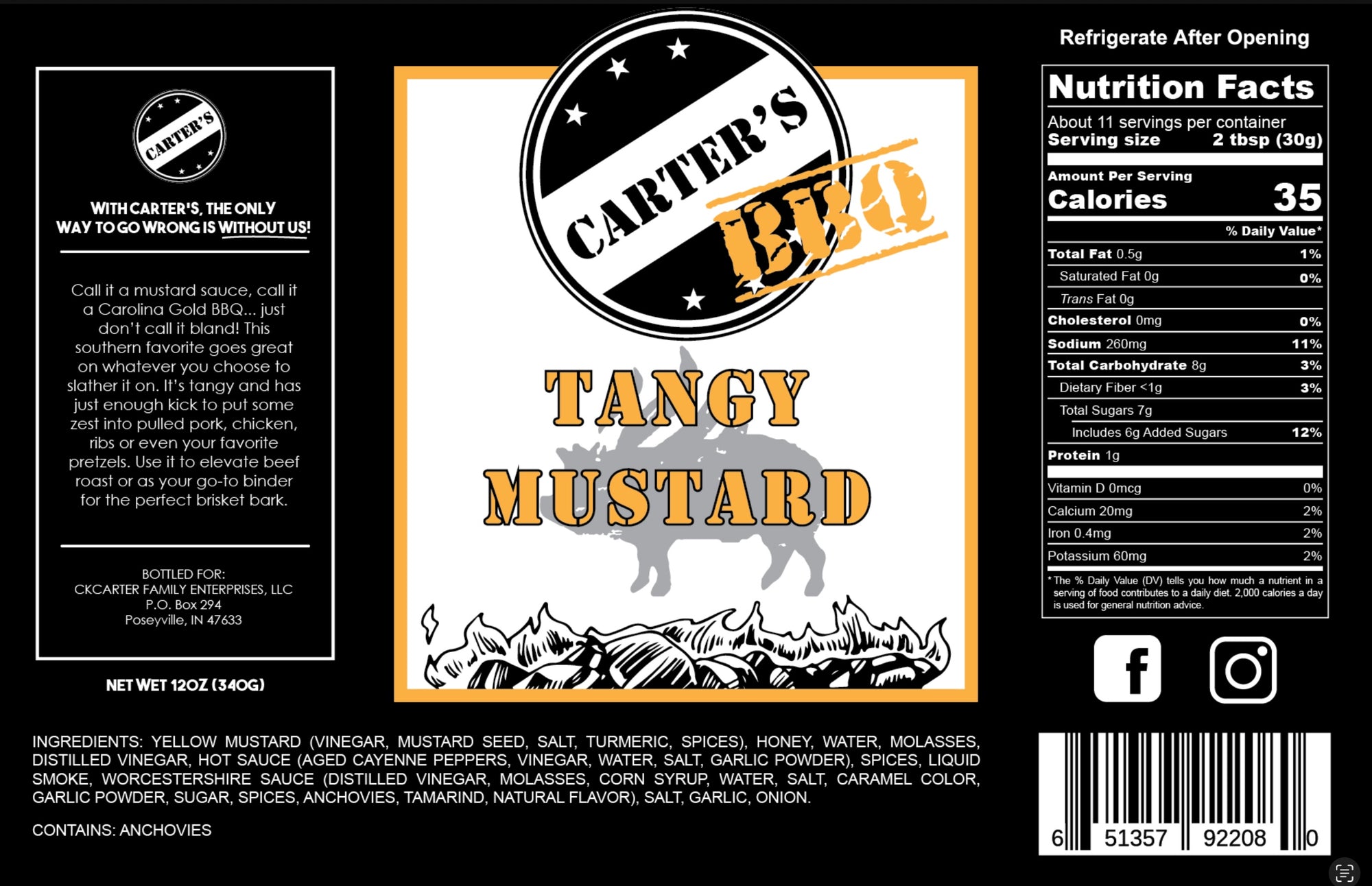 12oz Carter’s Tangy Mustard BBQ Sauce